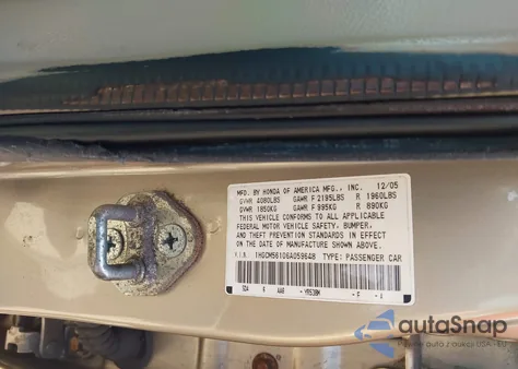 2006 Honda Accord 2.4 Vp из США, поврежденный, VIN 1HGCM56106A059648